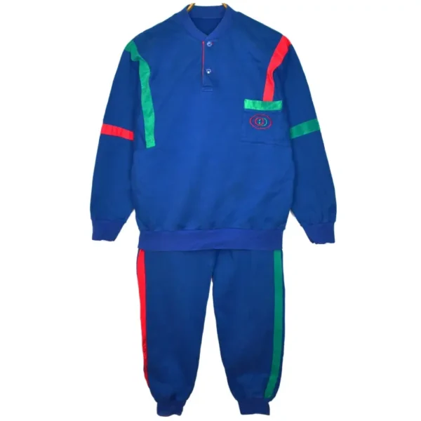 Blue Gucci GG Logo Striped 70s-80s Vintage Tracksuit