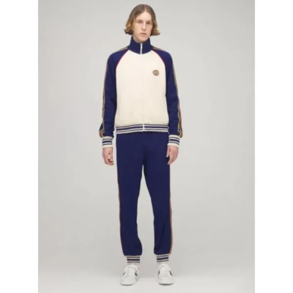 Blue-Cream Gucci Logo Stripe Technical Patch Tracksuit