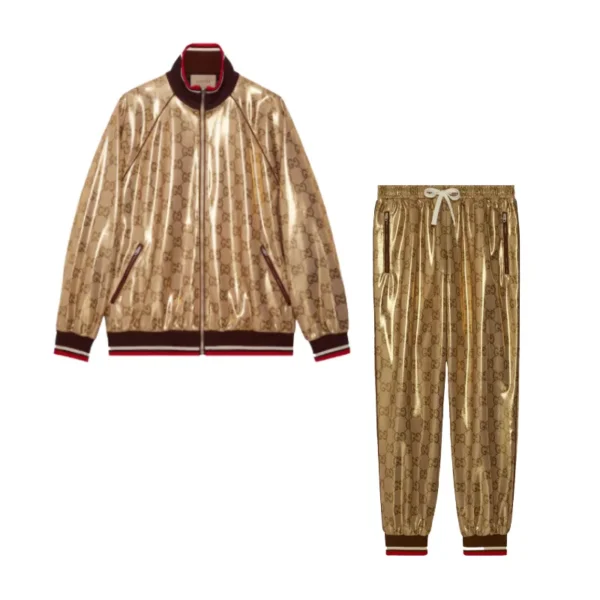 Gold Gucci Laminated GG Print Tracksuit