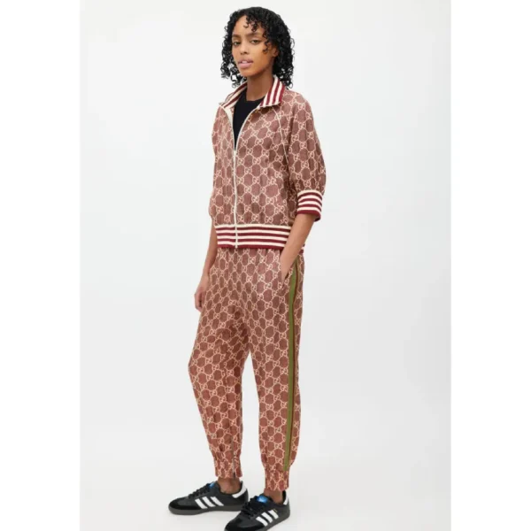 Red-Cream Gucci GG Supreme Silk Lace Pattern Tracksuit